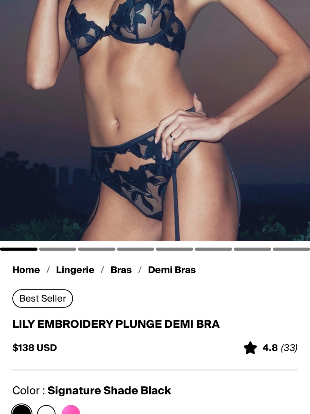Fleur du Mal Black Sheer Floral Embroidered Underwire Bra - Picture 2 of 10
